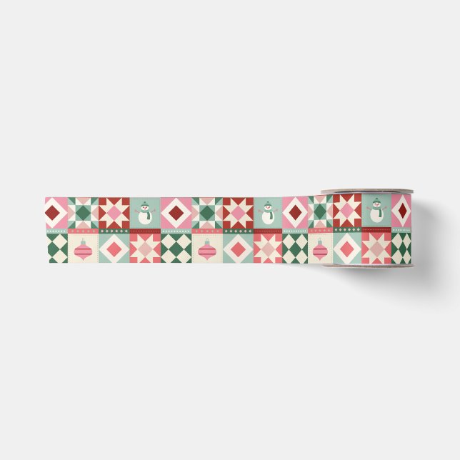 Lazo De Raso Patchwork Navidad Rojo, Rosa, Verde (Anverso)