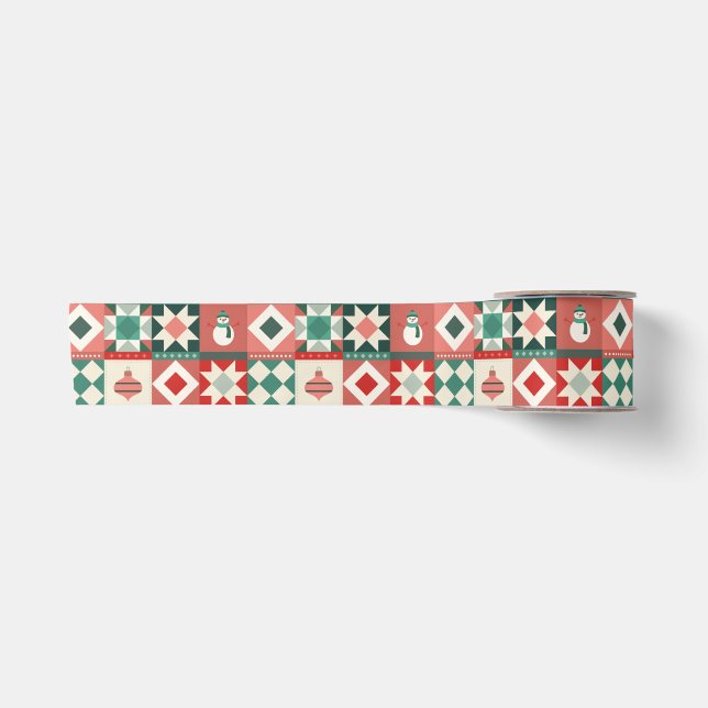 Lazo De Raso Patchwork Navidad Rojo y Verde (Anverso)