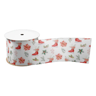 Lazo De Raso Patines de hielo rojos florales de Navidad