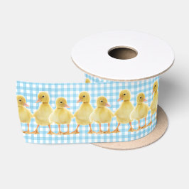 Lazo De Raso Patos Bebés En Aqua Gingham