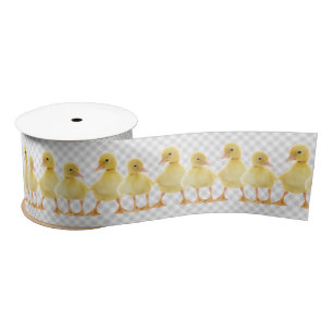 Lazo De Raso Patos Bebés En Gray Gingham