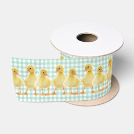 Lazo De Raso Patos Bebés En Green Gingham