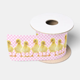 Lazo De Raso Patos Bebés En Pink Gingham