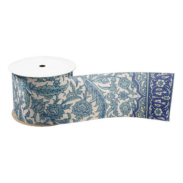 Lazo De Raso Patrón árabe floral azul (Carrete)