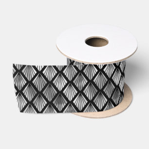 Lazo De Raso Patrón Art Déco de Diamantes Plateados y Negros