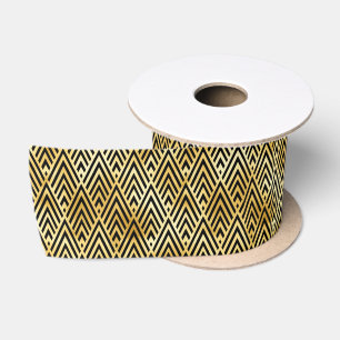 Lazo De Raso Patrón Art Deco de oro y diamantes negros