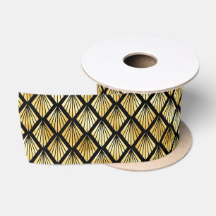 Lazo De Raso Patrón Art Deco de oro y diamantes negros