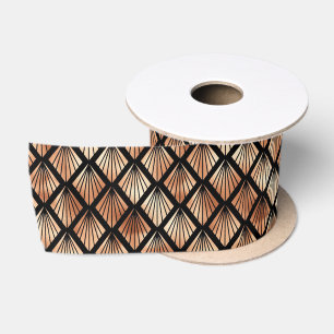 Lazo De Raso Patrón Art Déco de Rosa Dorado y Diamante Negro