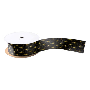 Lazo De Raso Patrón Art Deco Oro y Negro