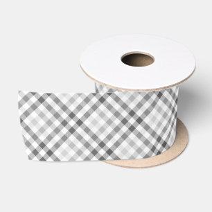 Lazo De Raso Patrón Blanco Gris Tartán Moderno