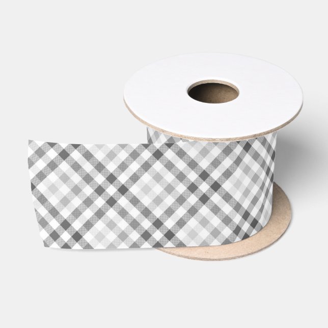 Lazo De Raso Patrón Blanco Gris Tartán Moderno (Carrete)