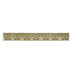 Lazo De Raso Patrón botánico floral amarillo retro vintage