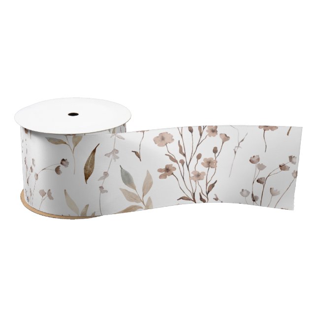 Lazo De Raso Patrón Botánico Floral Bonito Boho Marrón (Carrete)