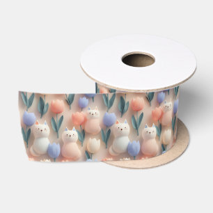 Lazo De Raso Patrón continuo caprichoso de gato y tulipán 3D