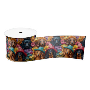 Lazo De Raso Patrón continuo de dachshund floral - Amantes de l