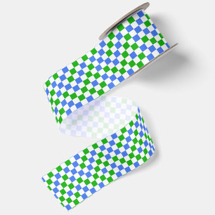 Lazo De Raso Patrón Cuadriculado Azul Verde y Blanco
