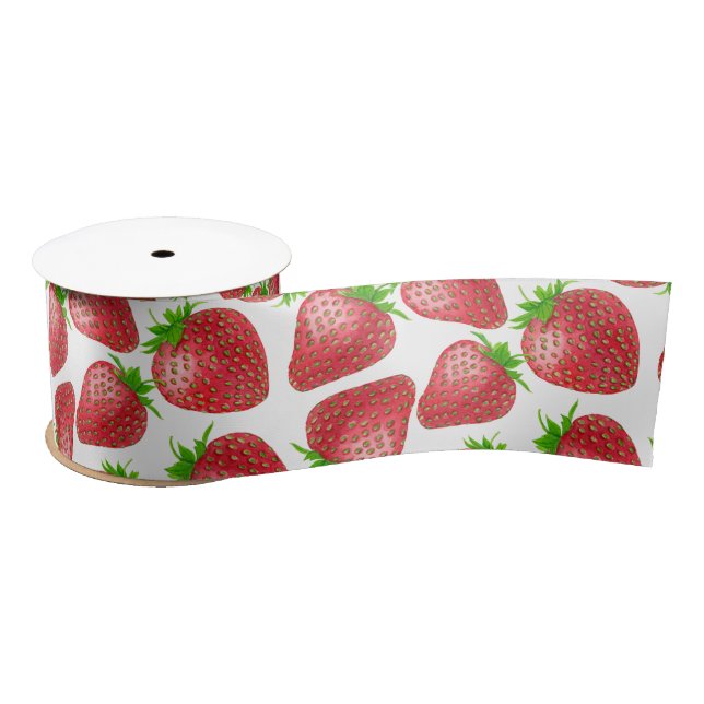 Lazo De Raso Patrón de acuarela de fresas (Carrete)