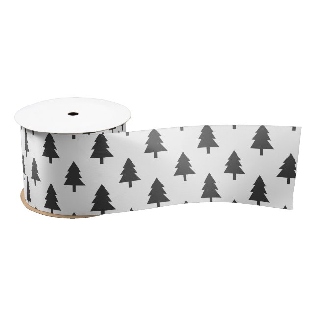 Lazo De Raso Patrón de árbol de Navidad blanco negro minimalist (Carrete)