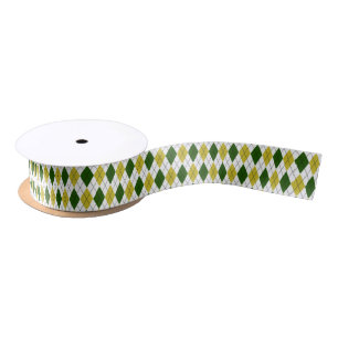 Lazo De Raso Patrón de Argyle verde y amarillo