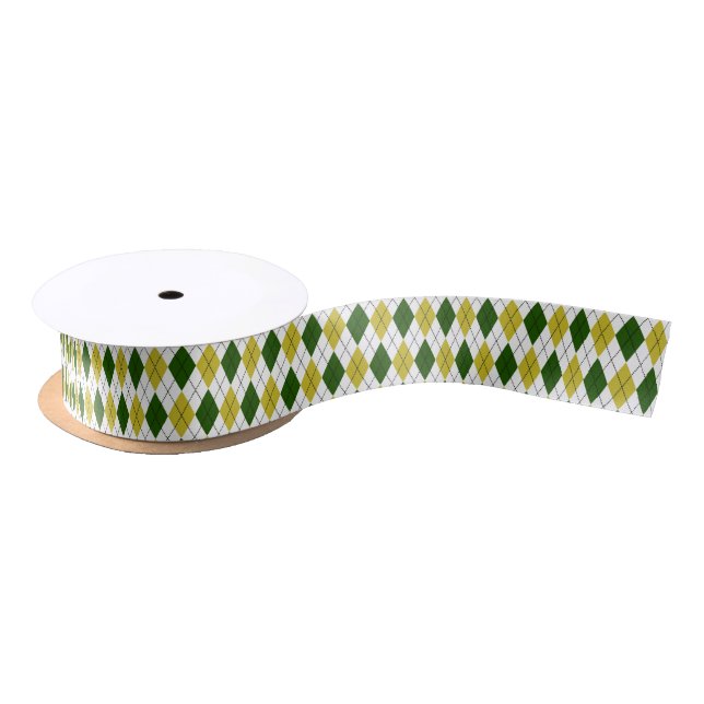 Lazo De Raso Patrón de Argyle verde y amarillo (Carrete)