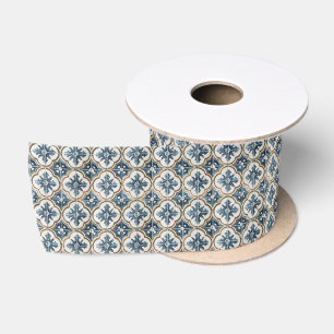 Lazo De Raso Patrón de azulejo español mediterráneo azul dorado