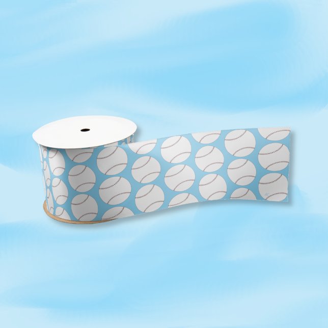 Lazo De Raso Patrón de béisbol cinta azul claro (Light blue ribbon with a simple baseball pattern .)