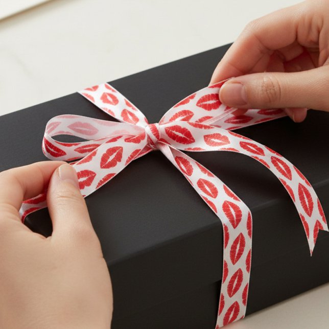Lazo De Raso Patrón de Beso de pintalabios rojos de San Valentí (Lovely lipstick kisses ribbon just for you. Check out the collection for coordinating wrapping paper)