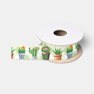 Lazo De Raso Patrón de Cactus de Gingham Verde