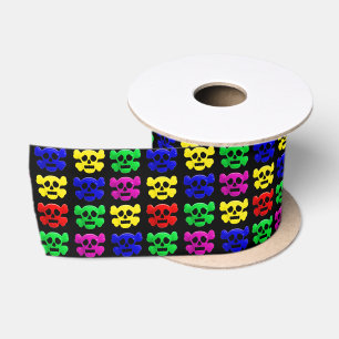 Lazo De Raso Patrón de calaveras coloridas