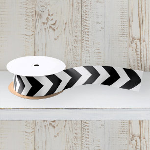 Lazo De Raso Patrón de Chevron Zigzag en Blanco y Negro Moderno