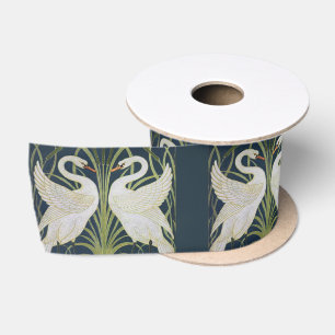 Lazo De Raso Patrón de cisnes Art Nouveau: Impresión de cisne d