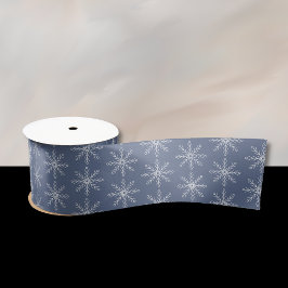 Lazo De Raso Patrón de copo de nieve Cinta azul oscura
