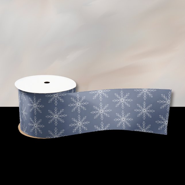 Lazo De Raso Patrón de copo de nieve Cinta azul oscura (Snowflake pattern dark blue ribbon)