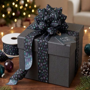 Lazo De Raso Patrón de copo de nieve de Navidad negro púrpura m