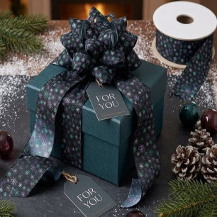 Lazo De Raso Patrón de copo de nieve de Navidad negro púrpura m