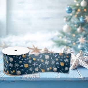 Lazo De Raso Patrón de copos de nieve y elementos náuticos