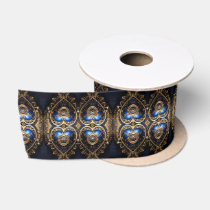 Lazo De Raso patrón de corazones steampunk de azul y dorado