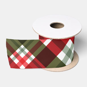 Lazo De Raso Patrón de Cuadro Escocés Navideño Rojo y Verde Mod