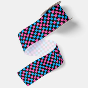 Lazo De Raso Patrón de cuadros azul rosa y negro