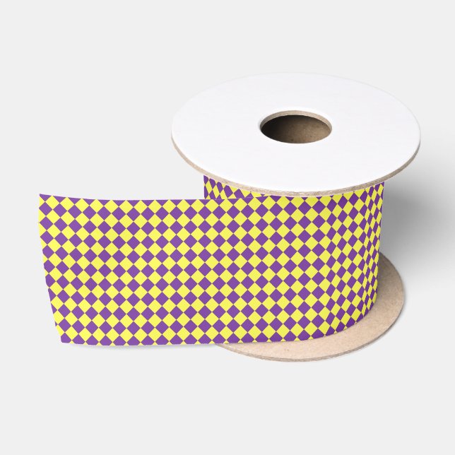 Lazo De Raso Patrón de cuadros de diamante amarillo púrpura (Carrete)