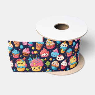 Lazo De Raso Patrón de cumpleaños de Kawaii en negrita