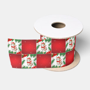 Lazo De Raso Patrón de damero de Santa Xmas Holly del gato lind