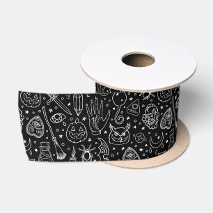Lazo De Raso Patrón de Doodle Negro de la fiesta de Halloween