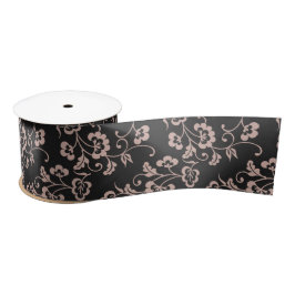 Lazo De Raso Patrón de enredadera floral rosa sobre gris oscuro