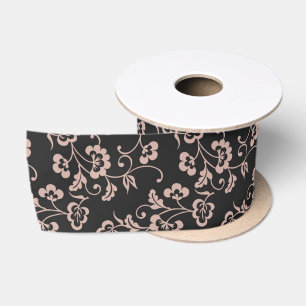 Lazo De Raso Patrón de enredadera floral rosa sobre gris oscuro