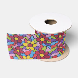 Lazo De Raso Patrón de flor arco iris retro