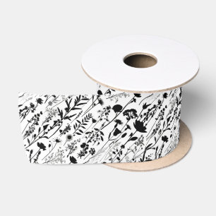 Lazo De Raso Patrón de flor grande de flor silvestre en blanco