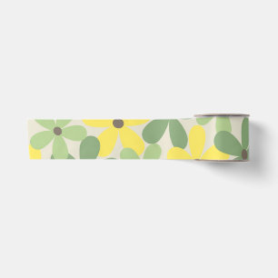 Lazo De Raso Patrón de flor retro Y2K 70s amarillo verde