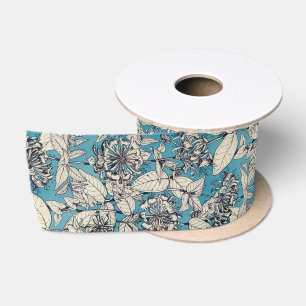 Lazo De Raso Patrón de flores gráficas en blanco azul
