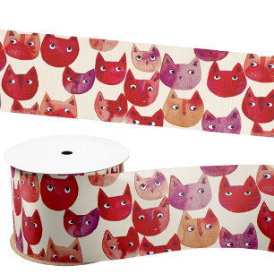 Lazo De Raso Patrón de gato de color de agua divertida